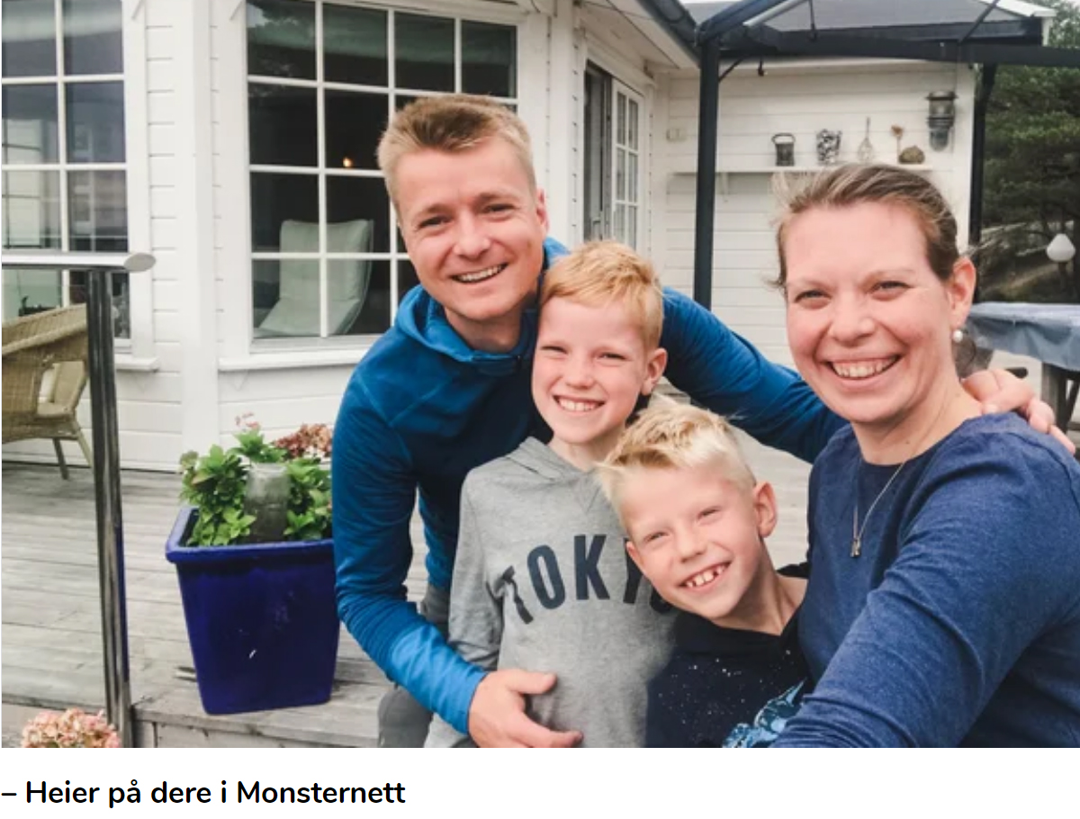 Henrik, Marius, Håkon og Merethe Fosby streamer og jobber via hytteabonnementet fra Monsternett.
